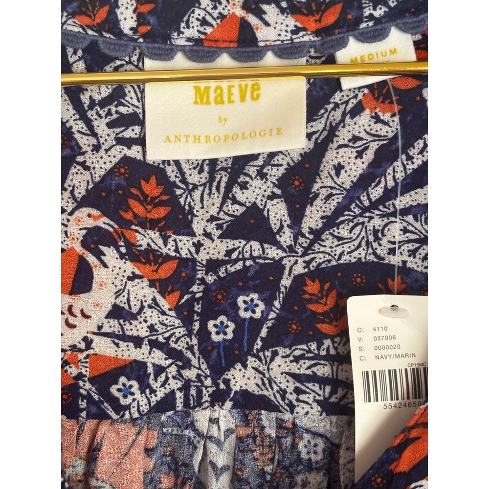Maeve Anthropologie Navy Orange Tropical Flamingo Print Blouse Medium NWT - Picture 3 of 9